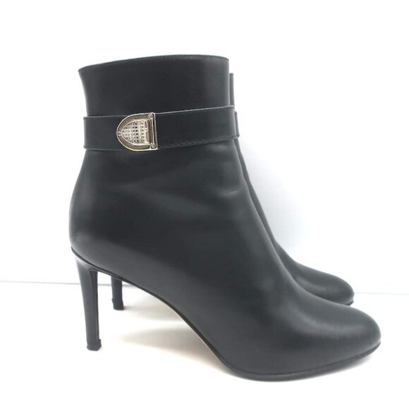 Christian Dior Blason Buckle Ankle Boots Black Leather Size 37 High Heel Booties - Picture 1 of 16